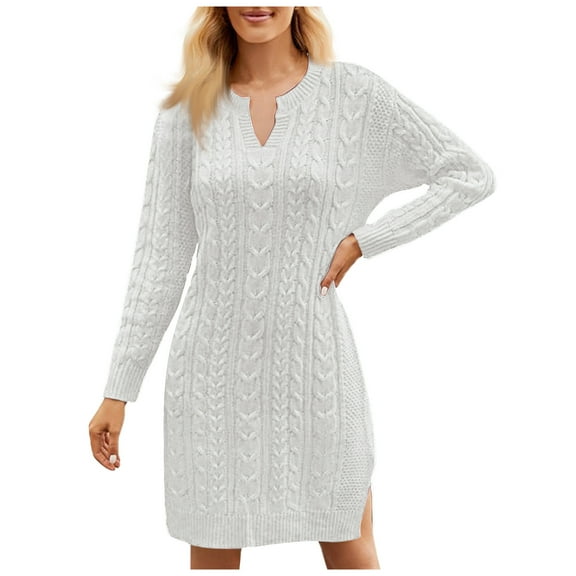 Sexy Slim V-Neck Bodycon Sweater Dresses Woman Autumn Ribbed Long Sleeve Women's Dress Solid Elastic Waist Minidress Luxurious Women's Evening Dresses White XL