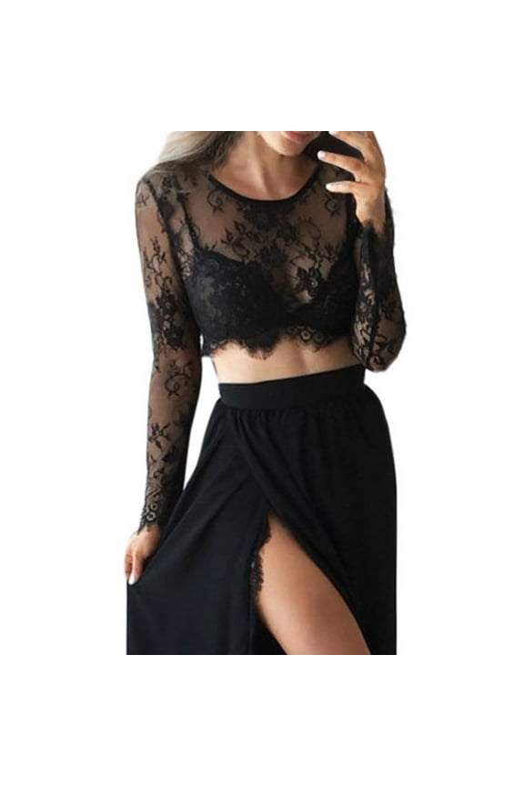 Sexy Slim Women's Mesh Shirt Long Sleeve Splicing Solid Blouse Comfortable Stylish Casual T-Shirt Fashion Top