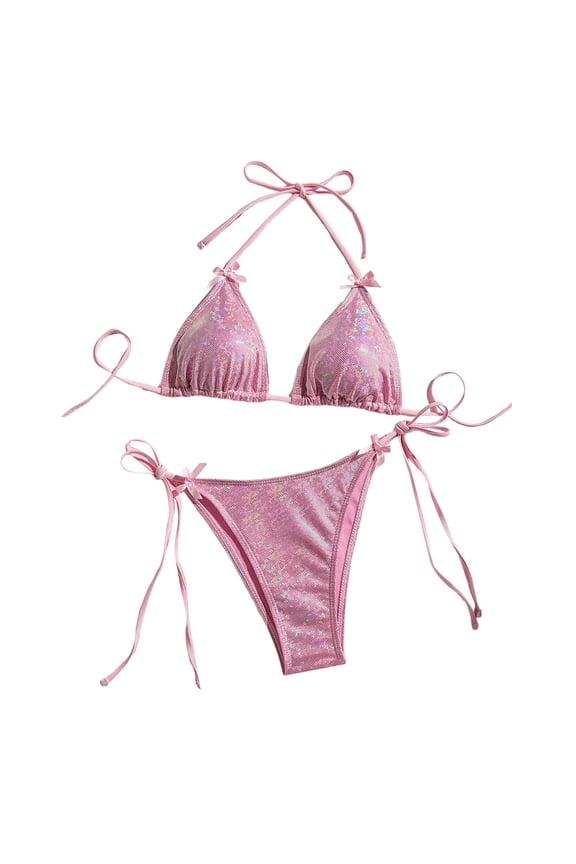 Sexy Solid Color Bow Bikini Bikini Beach Resort Swimsuit For Women