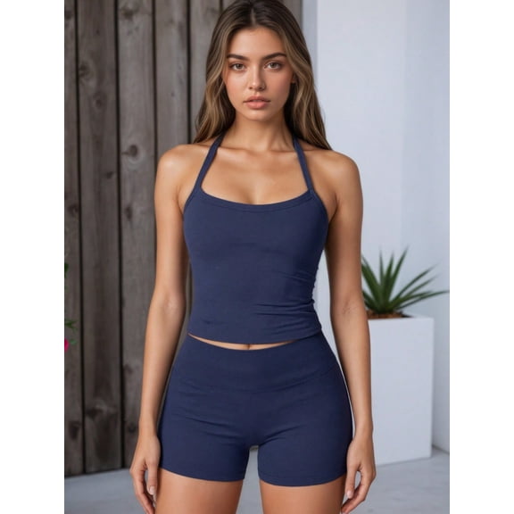 Sexy Spaghetti Strap Yoga Set Women Vest Crop Top High Waist Short Legging Sport Suit Outdoor Running Fitness Workout Clothes