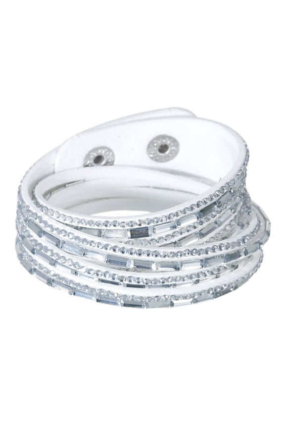 Sexy Sparkle Suede Velvet Multi Layer Wrap Women Teen Girls Bracelet with Rhinestones White Slake Button Clamp Adjustable