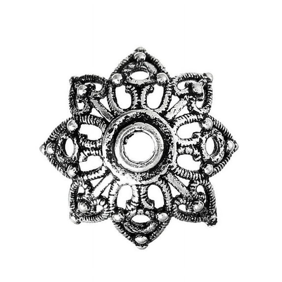 Sexy Sparkles 10 Pcs Copper Bead Caps Round Antique Silver (Fits 14mm Beads) Flower Pattern Carved