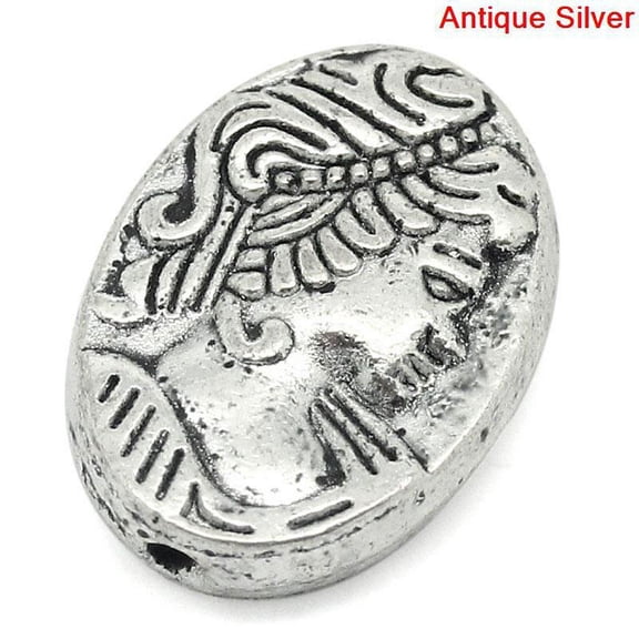 Sexy Sparkles 10 Pcs Lady Pattern Carved Spacer Bead Antique Silver 13x10mm, Hole: Approx 1.6mm