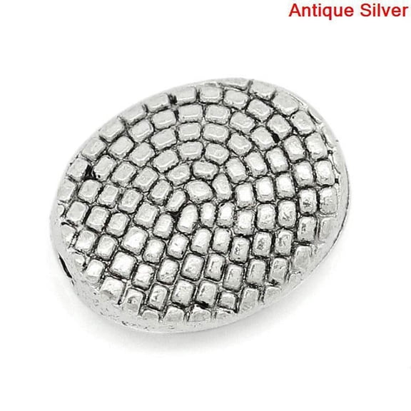 Sexy Sparkles 10 Pcs Silver Tone Dot Pattern Carved Oval Spacer Bead 11x9mm, Hole: Approx 1.3mm