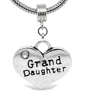 Sexy Sparkles 2 Sided Heart Spacer Charm Bead - Granddaughter - for European Snake Chain Charm Bracelet - 4.5 mm