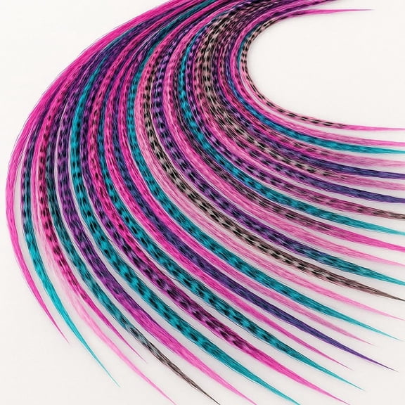 Sexy Sparkles :Purple, Pink & Turquoise 25 Hair Feathers Extensions Kit, 7"-13" Rooster Feathers for Hair
