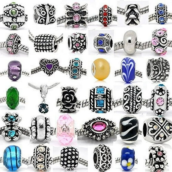 30 Beads Mix of Assorted Charms, Crystal Bead Charms, Glass Beads and Spacers for Snake Charm Bracelet