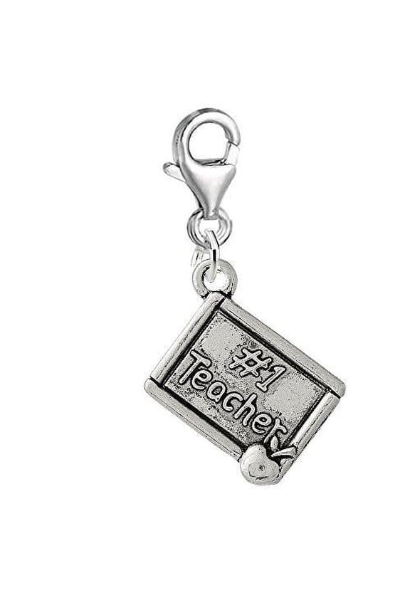 3D 2-Sided #1 Teacher Clip-on Pendant Charm for Bracelet or Necklace - Zinc Metal Alloy, 1 Charm