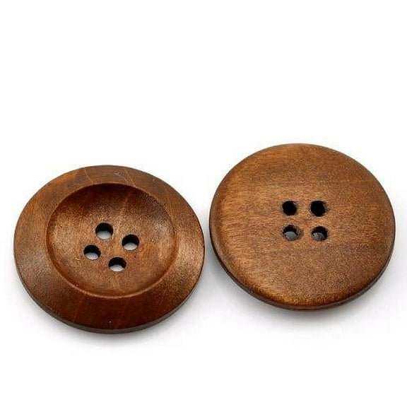 Sexy Sparkles 4 Holes Decorative Wood Sewing Round Buttons for Crafting, Clothing & Scrapbooking, 50 Pcs, 30mm Dia, Brown