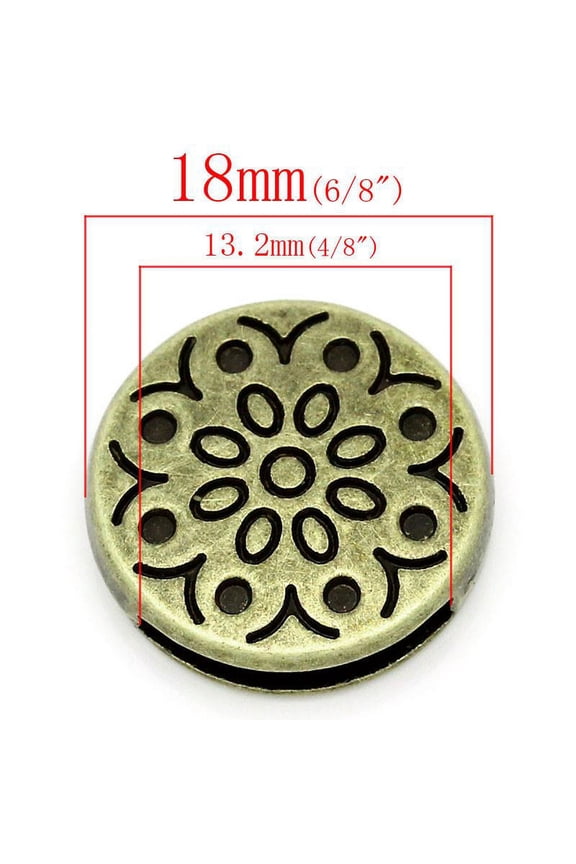 4 Pcs Beads Slide Buttons Fit Watch Bands/wristbands (Flower Bronze Tone)