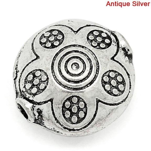 Sexy Sparkles 5 Pcs Round Spacer Beads Antique Silver Flower Pattern Carved 12mm
