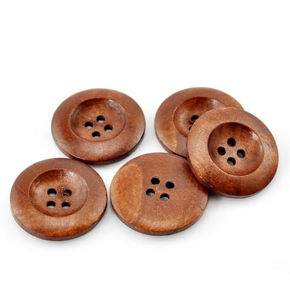 Sexy Sparkles 50 PCs Flatback Brown Round Wood Sewing Buttons for Diy and Crafts, Scrapbooking Wood Buttons Sewing Diy and Crafts- 4 Holes Round, 25mm