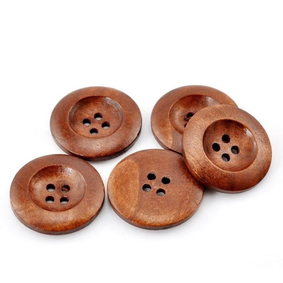 Sexy Sparkles 50 PCs Flatback Brown Round Wood Sewing Buttons for Diy and Crafts, Scrapbooking Wood Buttons Sewing Diy and Crafts- 4 Holes Round, 25mm