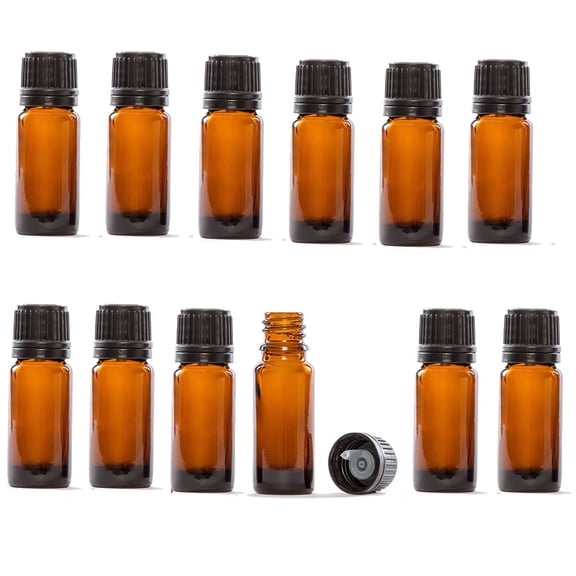 Sexy Sparkles Amber Glass Essential Oil Bottles 10 mL with Orifice Reducers, 12 Pack