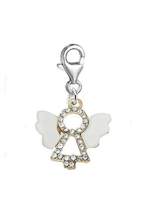 Angel Wing Charm with Crystals Clip on Pendant for European Charm Jewelry with Lobster Clasp Great Charm for Birthdays or any Occasion- Zinc Alloy