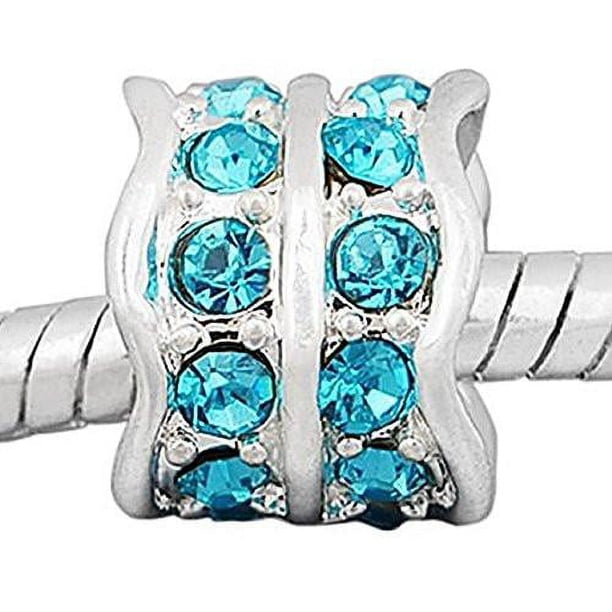 March Birthstone Aquamarine Rhinestone Bead - Fits Pandora & European Snake Bracelets