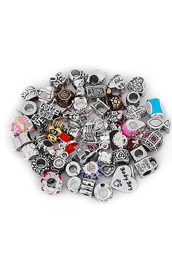 Assorted Rhinestone Charm Beads for Snake Chain Bracelet, Zinc Metal Alloy