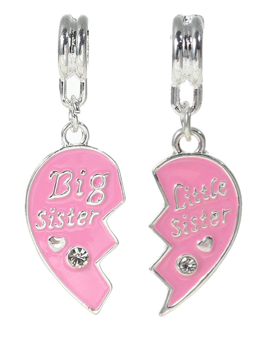 Sexy Sparkles Big Sister Little Sister Broken Love Heart Rhinestone Dangle  Charms Bead for Snake Chain Charm Bracelet - Zinc Metal Alloy, 2 Pcs -  Walmart.com