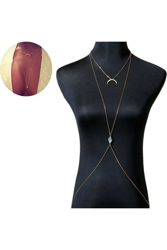 Bikini Beach Crossover Harness Necklace Link Cable Chain Gold Plated Moon Pendant Waist Belly Body Chain Women Jewelry - Zinc & Iron Based Alloy & Rhinestone