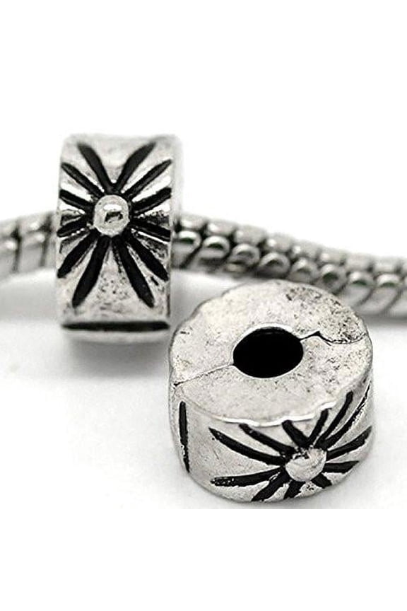 Bucket Of Beads Clip Lock Stopper Sunburst Bead For Snake Chain Charm Bracelet - Zinc Metal Alloy + Glass
