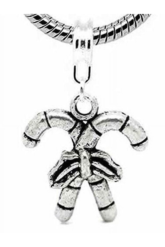 Christmas Candy Cane Bead Spacer for Snake Chain Charm Bracelet - Zinc Metal Alloy, 1 Bead
