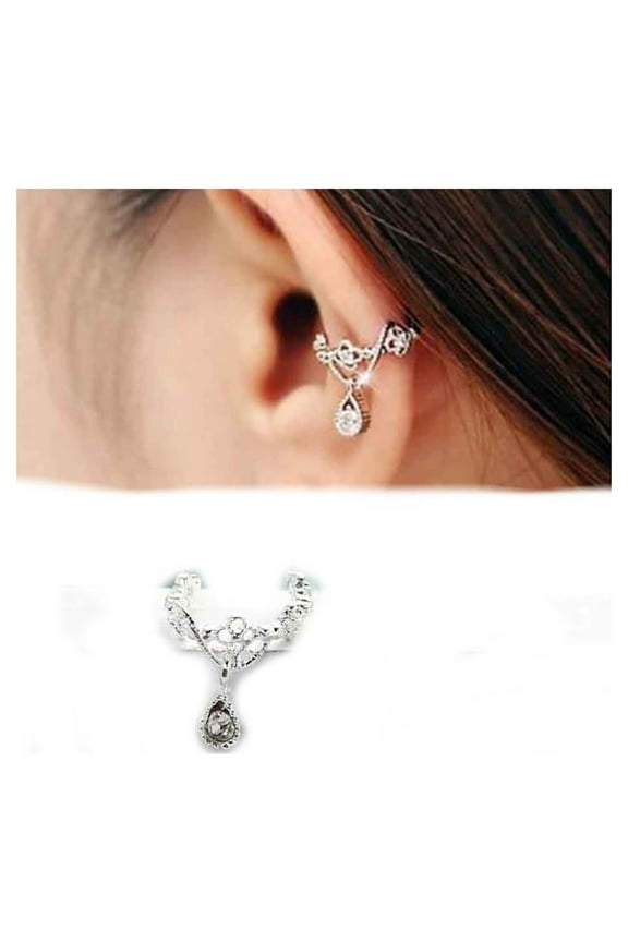 Clear Rhinestone Ear Cuffs Earrings, Silver Plated, 11mm x 10mm