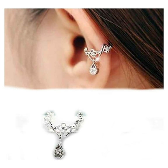 Sexy Sparkles Clear Rhinestone Ear Cuffs Earrings, Silver Plated, 11mm x 10mm
