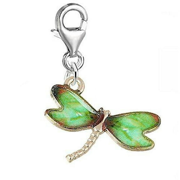 Sexy Sparkles Clip on Dragonfly Charm Pendant for Bracelet or Necklaces - Zinc Metal Alloy + Enamel, 12mm, 1 Dangle