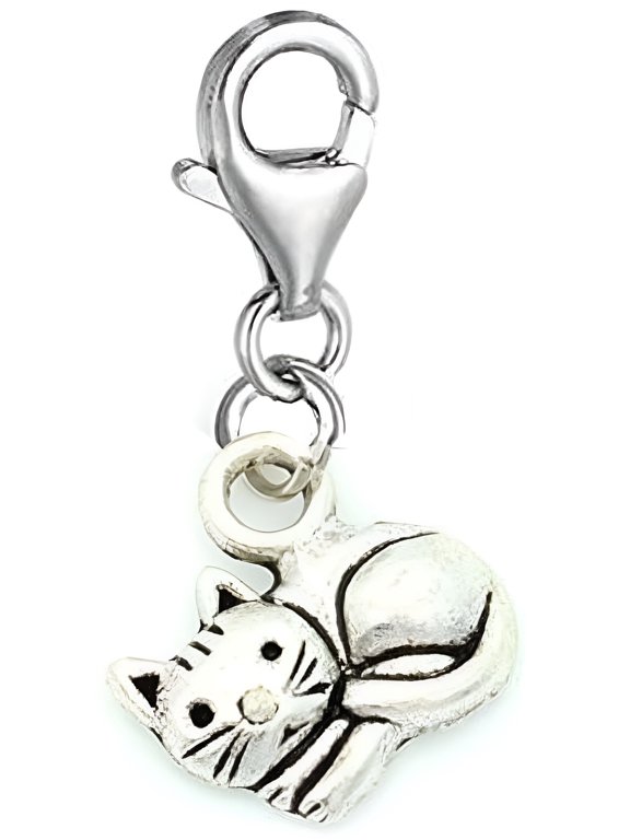 Curled up Cat Clip on Charm Kitten Perfect for Necklaces and Bracelets European Charm Pendant Jewelry w/ Lobster Clasp
