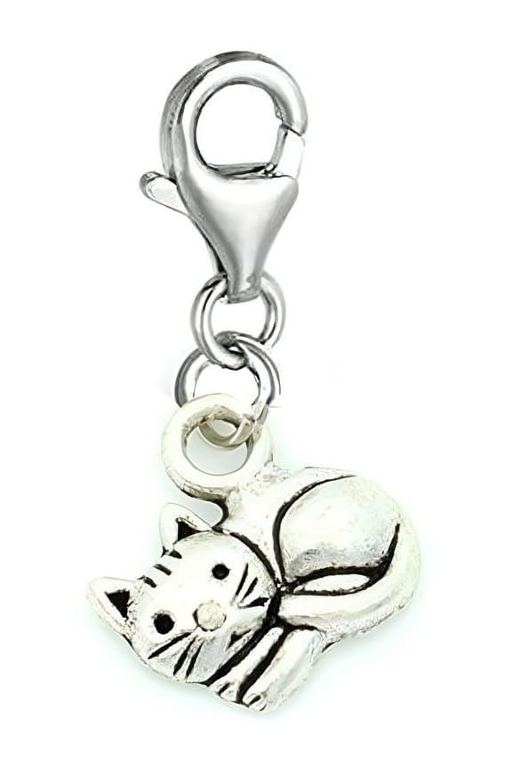 Curled up Cat Clip on Charm Kitten Perfect for Necklaces and Bracelets European Charm Pendant Jewelry w/ Lobster Clasp