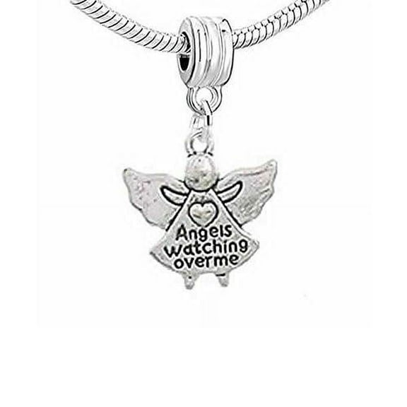 Sexy Sparkles Dangle Charm Angels Watching Over Me European Bead - Zinc Metal Alloy, Silver plated base