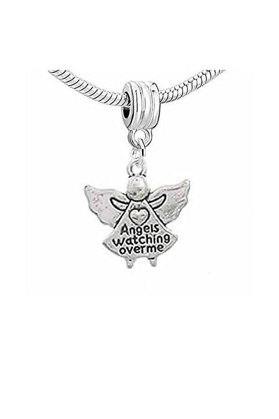 Dangle Charm Angels Watching Over Me European Bead - Zinc Metal Alloy, Silver plated base