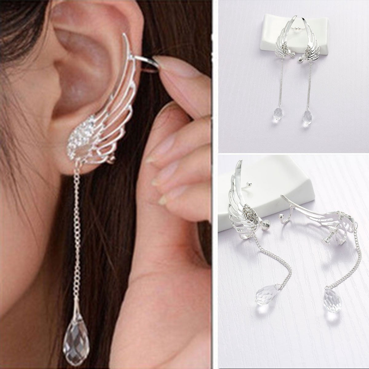 Sexy Sparkles Elegant Angel Wing Ear Cuff Clip On Stud Wrap 