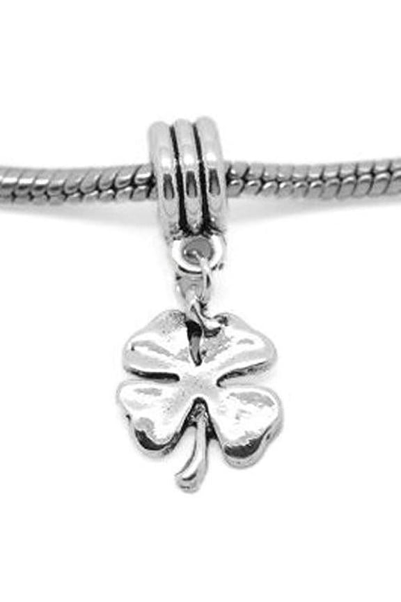 Four-Leaf Clover Dangle Charm European Bead Compatible with Most European Snake Chain Bracelets - Zinc Metal Alloy, 1 Bead
