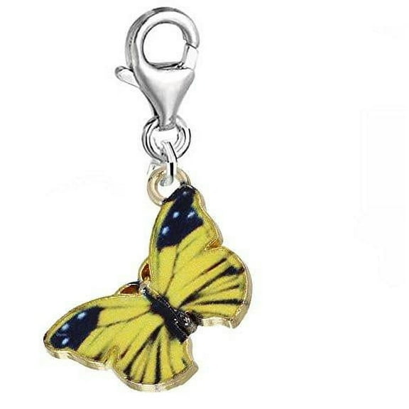 Sexy Sparkles Gold Plated Base Clip-on Butterfly Charm Pendant for Bracelet or Necklaces - Zinc Metal Alloy + Enamel