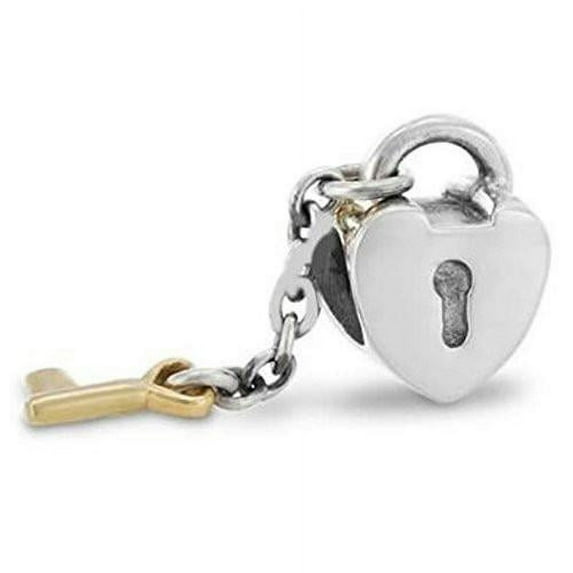 Sexy Sparkles Key to My Heart With Gold Key Dangle Charm Bead For Snake Charm Bracelet - Zinc Metal Alloy, 1 Bead