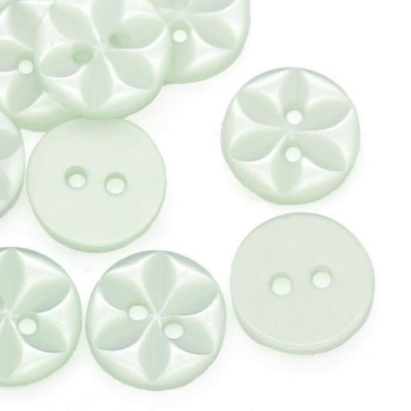 Sexy Sparkles Light Green Resin Round Buttons Flower Pattern with two Holes - 11mm, 10 Pcs