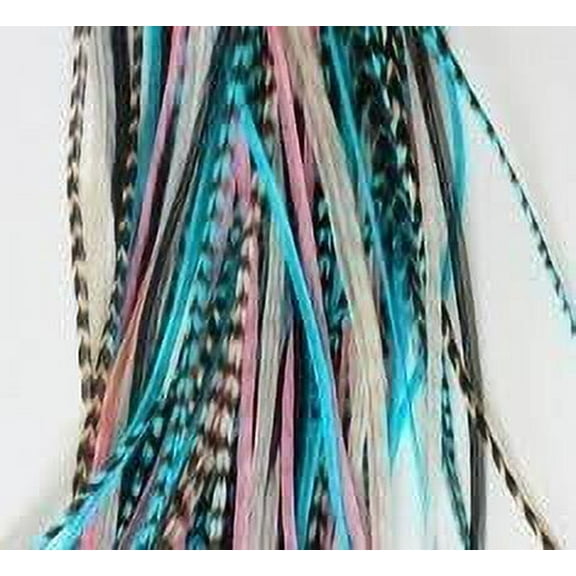Sexy Sparkles Light Pink Feather Hair Extension Gorgeous Grizzly, Turquoise, Blue, White Original Grizzly Feather for Hair Extension - 5 Feathers