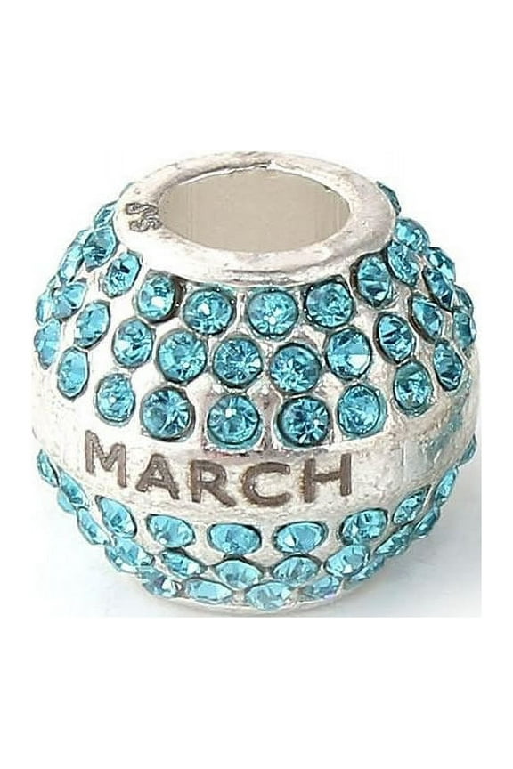 March Birthstone with Month Engraved on Charms for Snake Chain Charm Bracelet
