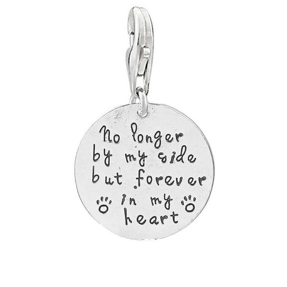 Sexy Sparkles Memorial Charm Pendant Loss of Pet Dog/Cat - No longer by my side but forever in my heart - Clip on lobster clasp charm - Zinc Based Alloy