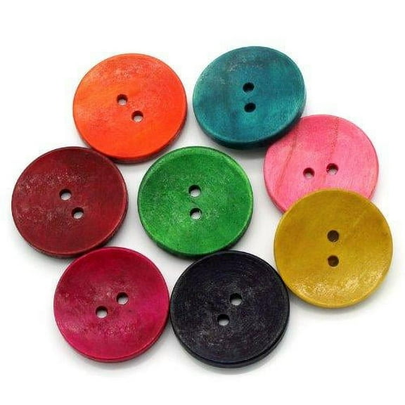 Sexy Sparkles Mixed Round Wood Sewing Buttons Scrapbooking, 2 Holes Round Resin Buttons for DIY Craft - Multi Color, 3cm Dia, 50Pcs