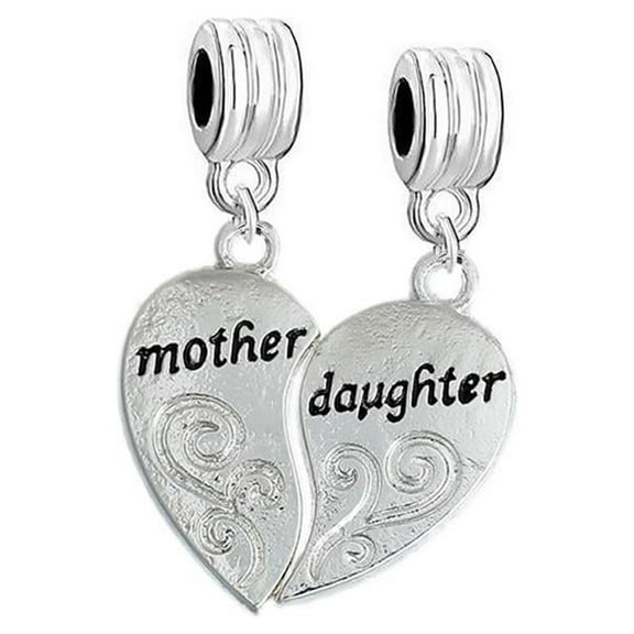 Sexy Sparkles Mother Daughter Hearts Love Dangle Charm Fits Snake Chains Brand Charm Bracelets - Zinc Metal Alloy, 1 Pair