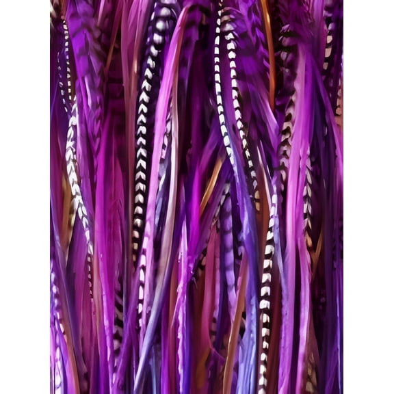 Sexy Sparkles Natural Feather Hair Extensions Five Purple & Violet Mix with Browns Quality Salon Feathers for Hair Extension - 4''-6"