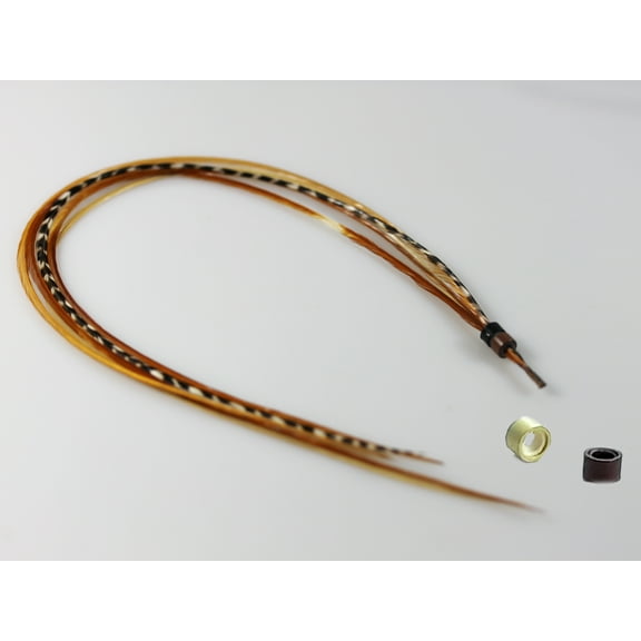 Sexy Sparkles Natural Rooster Feather Hair Extensions Grizzly/Ginger with Browns Beige Feathers for Hair Extension - 5"-7" - 5 Feathers