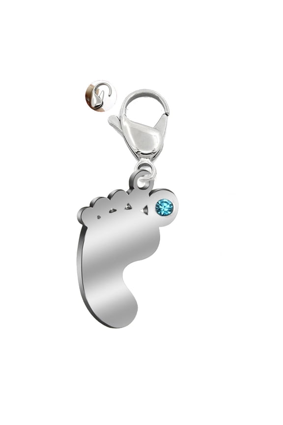 New Mom Gifts, Feet Footprint Birthstone Birthday Charms clips on bracelets Stainless Steel jewelry