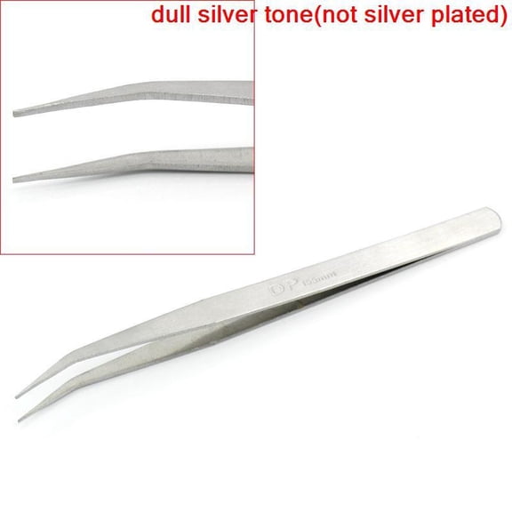 Sexy Sparkles One Bent Curved Pointed Tweezers Repair Tools Silver Tone "Dp" Carved 155mm