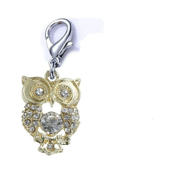 Sexy Sparkles Owl Charm with Crystals Clip-on Pendant for European Charm Jewelry with Lobster Clasp - Zinc Metal Alloy, 1 Charm