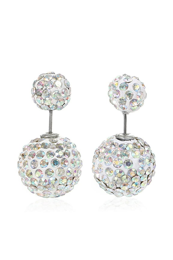 Pave AB 2-Sided Clay Earrings Ear Studs Round Rhinestone W/ Stoppers - Clay & Rhinestone, 1 Pair