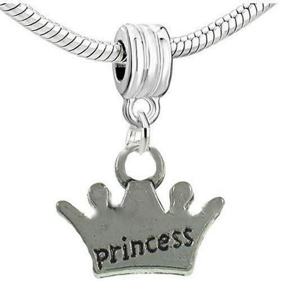 Sexy Sparkles Princess Crown Bead Compatible with Most European Snake Chain Bracelets - Dangle For Snake Chain Charm Bracelet - Zinc Metal Alloy, 1 Bead