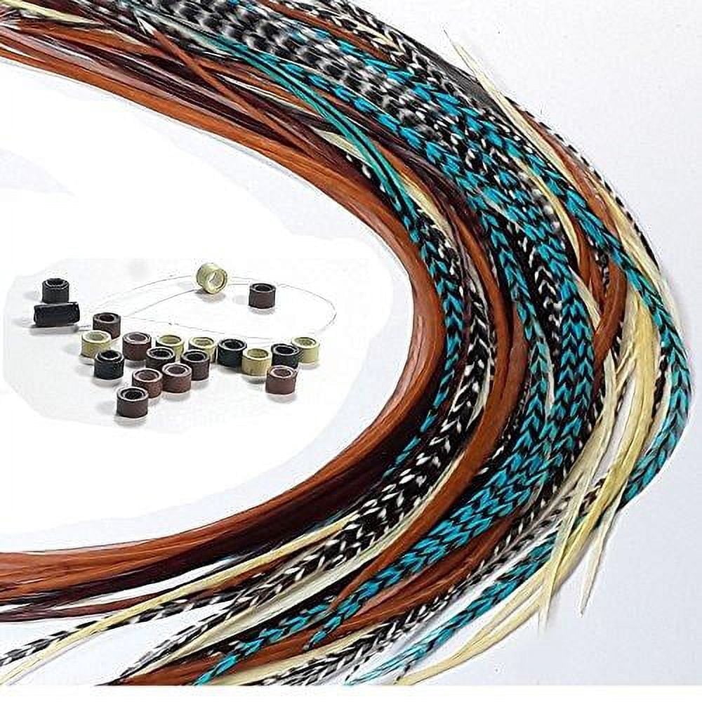Sexy Sparkles Real Rooster Feather Hair Extensions Long Thin Loose Individual Feathers Plus 20 Beads and Loop Tool Kit, - 20-28cm, 20 Feathers,
